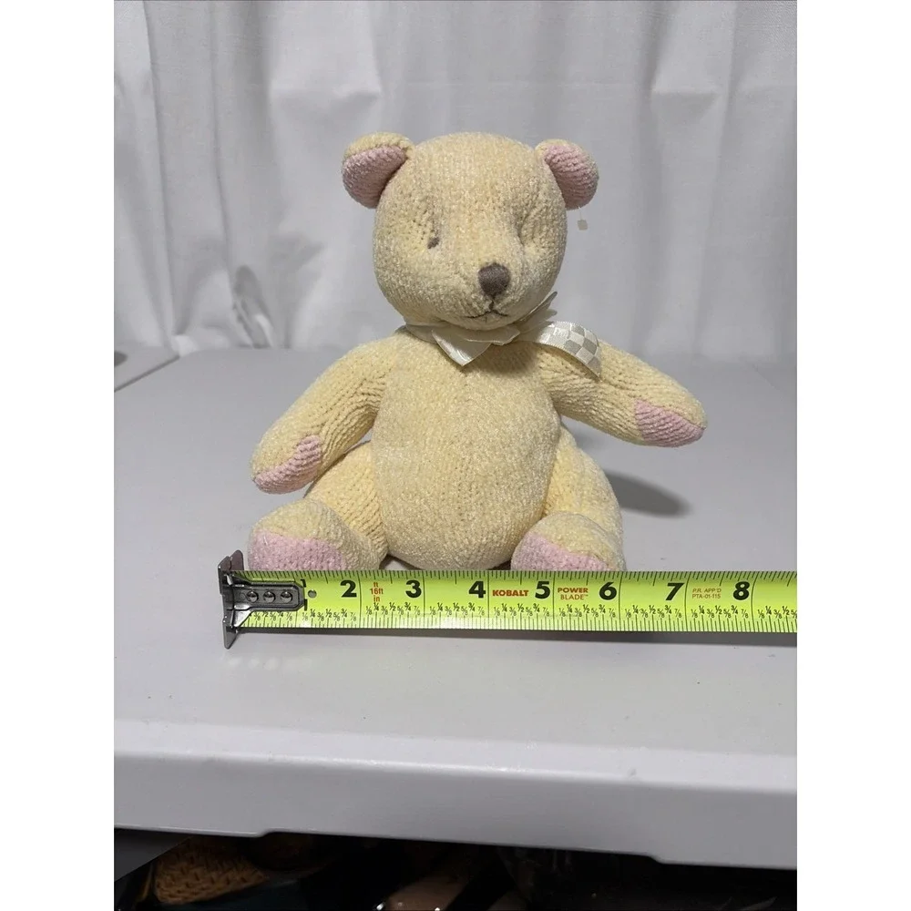 CARTER'S CLASSICS BABY CHENILLE KNIT TEDDY BEAR LOVEY PLUSH TOY Yellow/Pink Bow